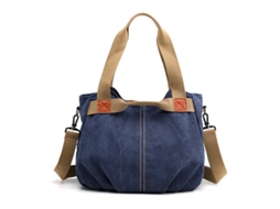 Bolsa AQUAFORGE de Ombro Feminina em Lona, Estilo Retrô, Transversal ou Tote, Azul Escuro