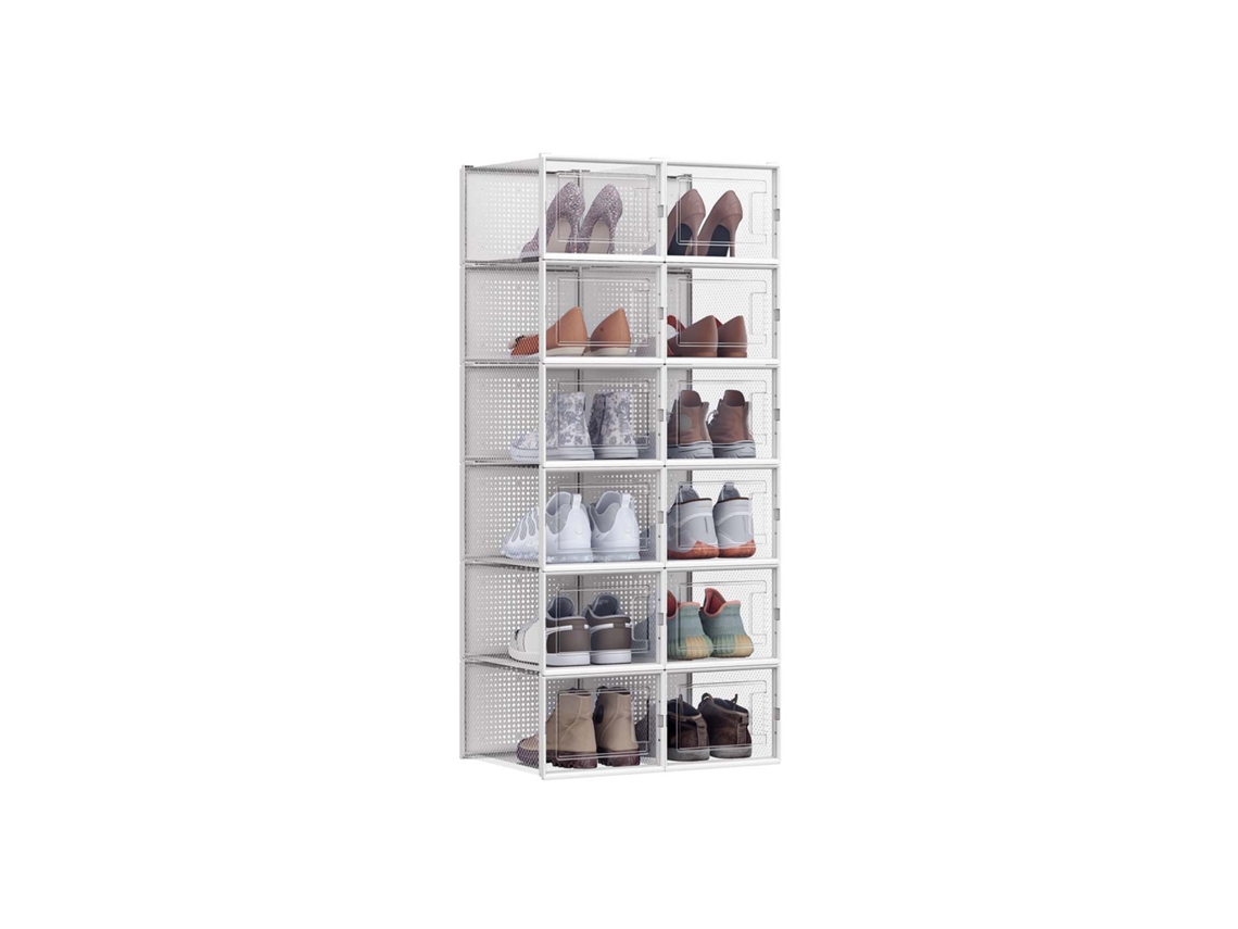 Set 12 Cajas De Zapatos Transparentes Apilables Con Puerta Frontal 35x25x19 Cm - Negro