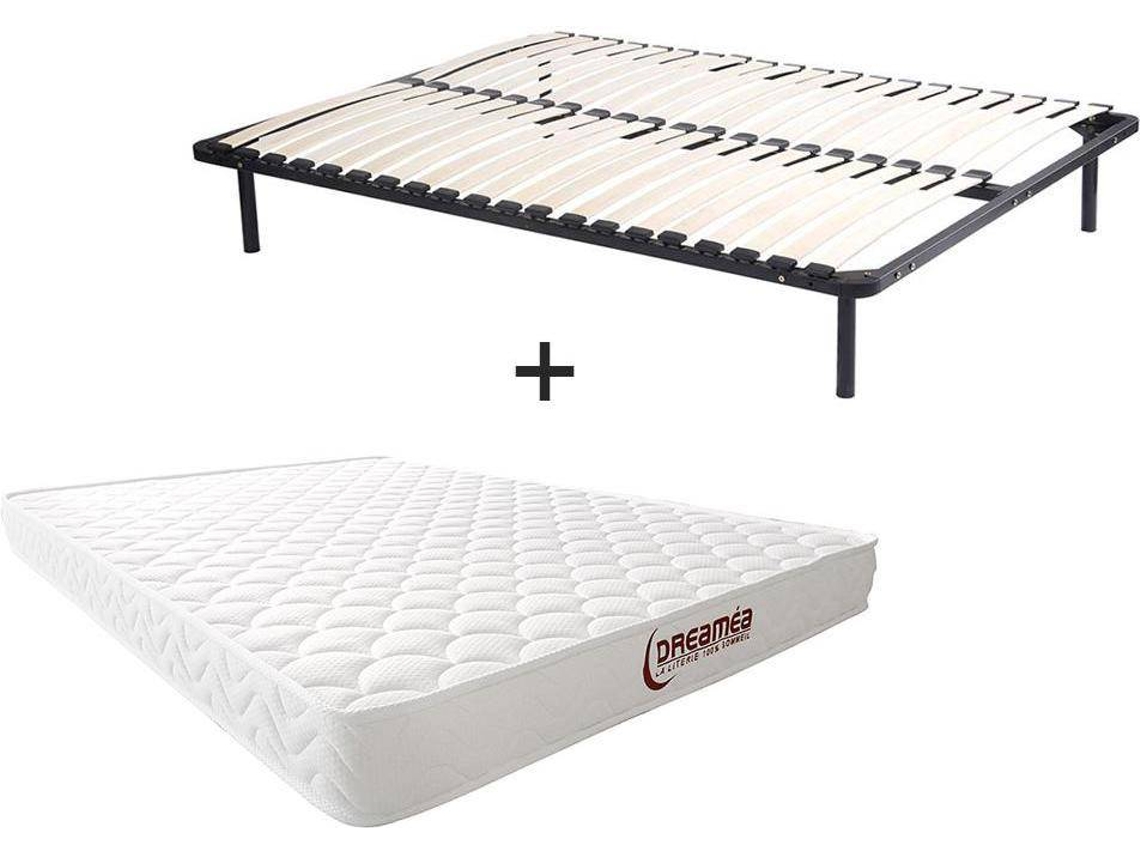 Colchão e Estrado de Cama Pelops DREAMEA (Preto - Tecido, Veludo e Metal - 190x140x25 cm)
