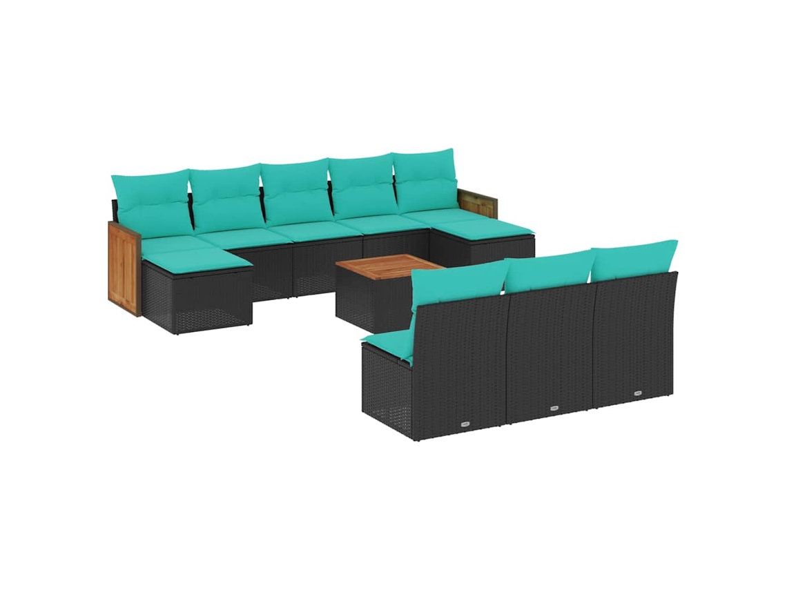 Conjunto de Sofá de Jardim, 11 Peças, Almofadas, Rattan Preto MAISON EXCLUSIVE