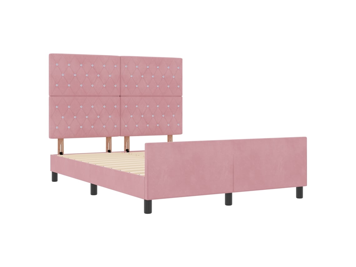 Estrutura De Cama Moderna De Veludo Rosa Vidaxl Rosa Fabric (140 X 200 Cm)