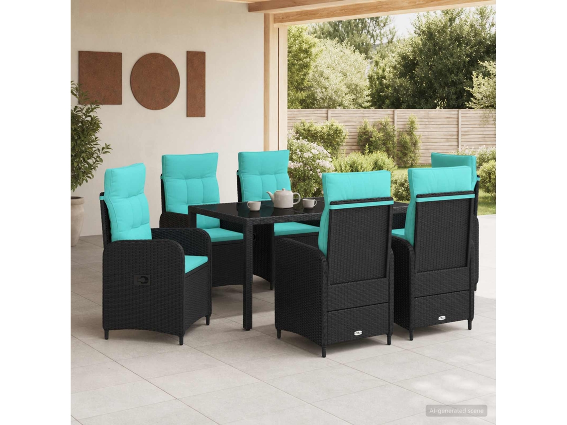 Vidaxl Conjunto De Jantar Para Exterior 7 Pcs Vime Pe
