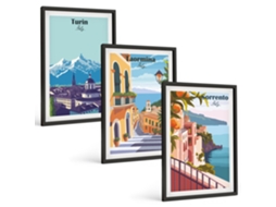 Conjunto De Pinturas Vistas Coloridas De Cidades Retrô Espelharte (3 Peças 40x60 Cm)