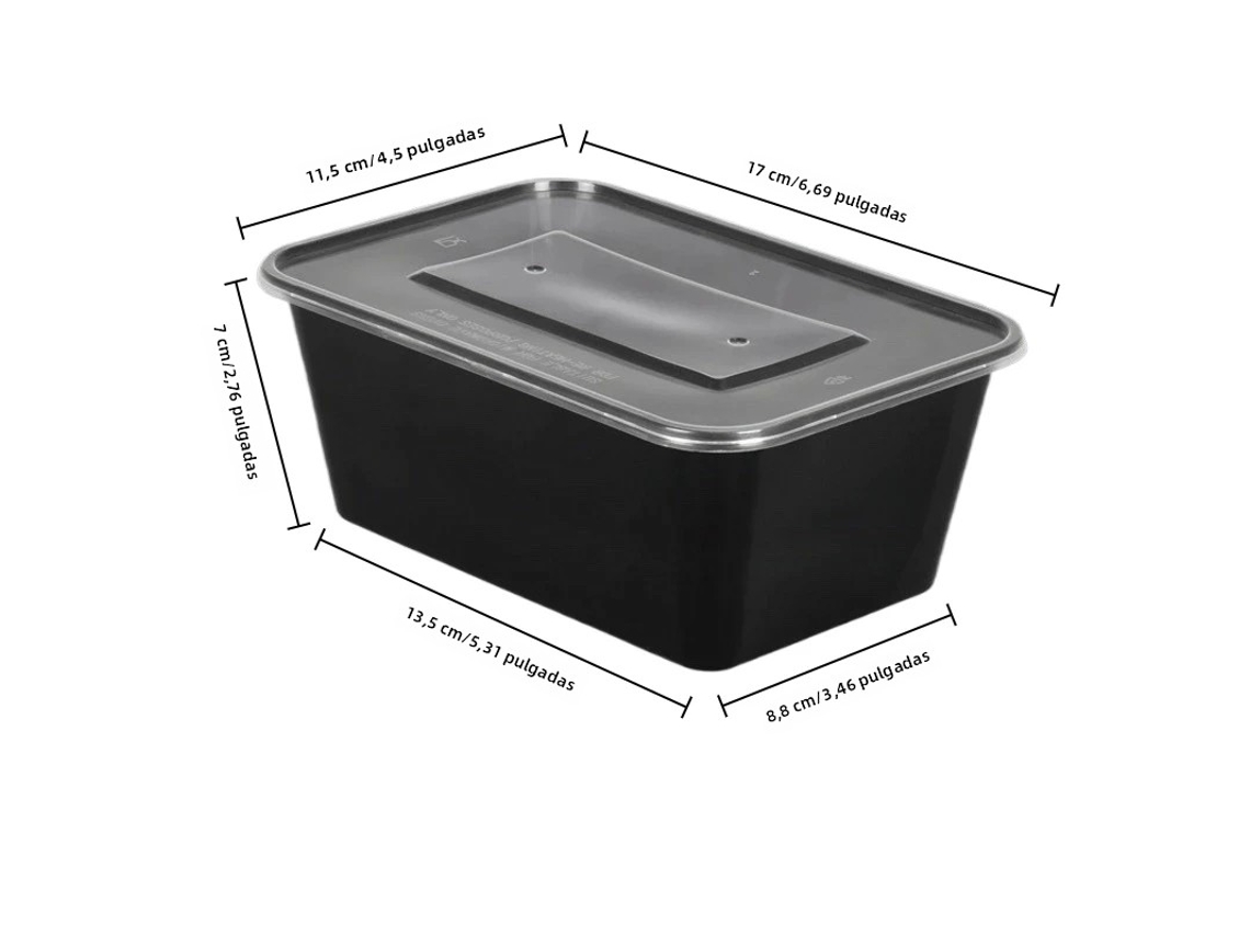 Pacote com 10 Lancheiras Descartáveis de Plástico Preto , Próprias para Micro ondas e Geladeira. MDUG (1000ml)