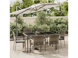 Conjunto 7 Peças Jantar P/ Jardim C/ Almofadões Vime Pe Cinza Dkd Home Decor
