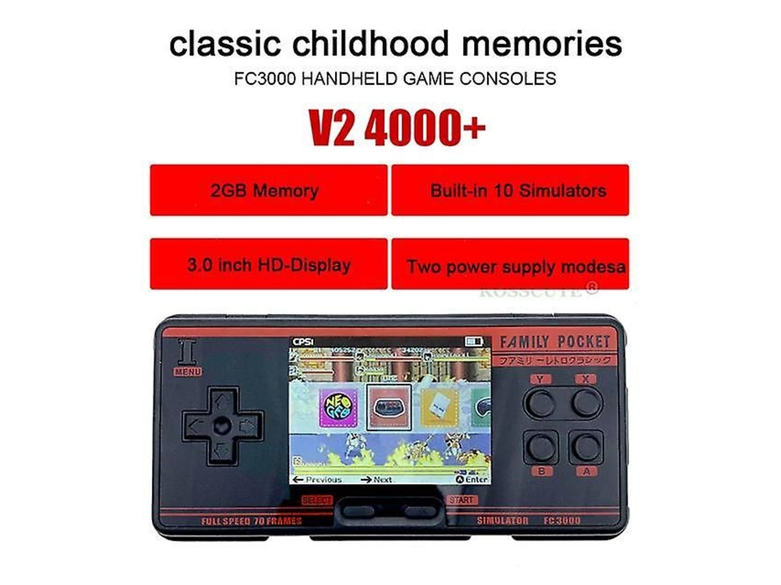 Fc3000 V2 Retro Handheld Video Game Console Embutido 4000+ Jogos Clássicos Suporte 10 Formatos Jogo Av Out Co Locado GOKOCO