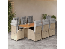 9 Pcs Conj. Jantar Jardim C/ Almofadões Vime Pe Bege Misturado Dkd Home Decor