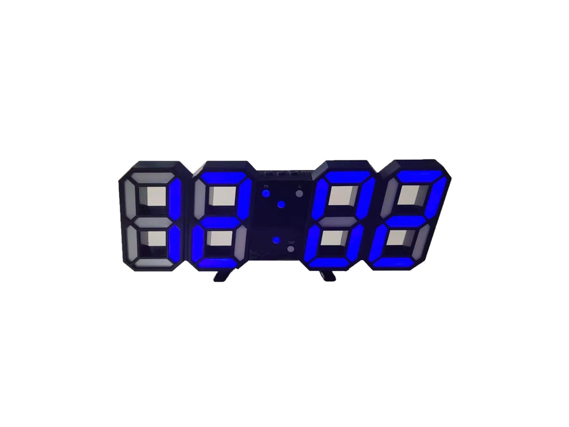 Relógio Digital Led 3d Parede Com Alarme Azul