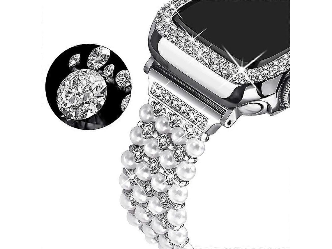 Pulseira De Relógio Tipo A Para Apple Watch Series 7 45 Mm Com Strass Pérola E Metal Olysi Shop