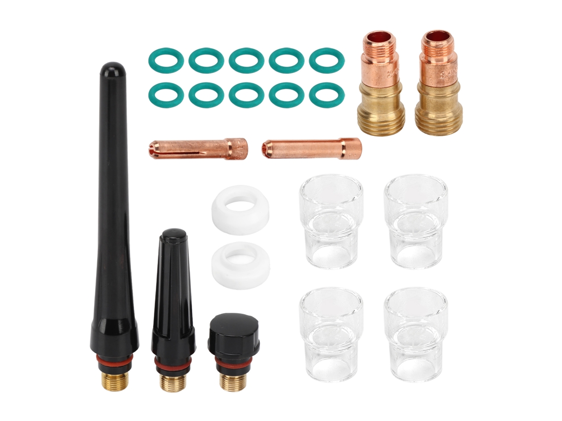 Conjunto De Acessórios Para Soldadura Tig Com 23 Peças: Copo De Vidro, Conector, Pinça De Eléctrodos E Tampa Dianteira Ptfe Para Wp 17 18 26