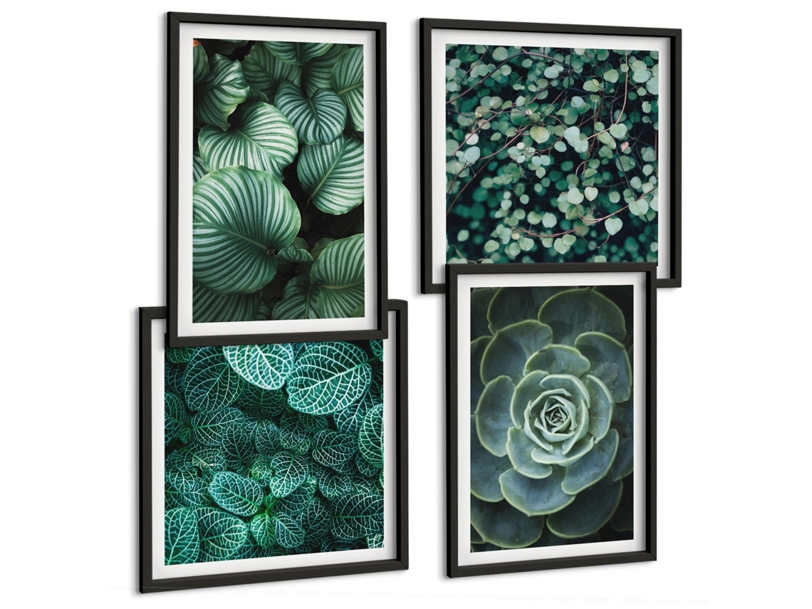 Conjunto De Pinturas Pinturas Verdes Elegantes Com Figuras Moldura Preta Fotos Para O Escritório Espelharte (conjunto De 4 Imagens)