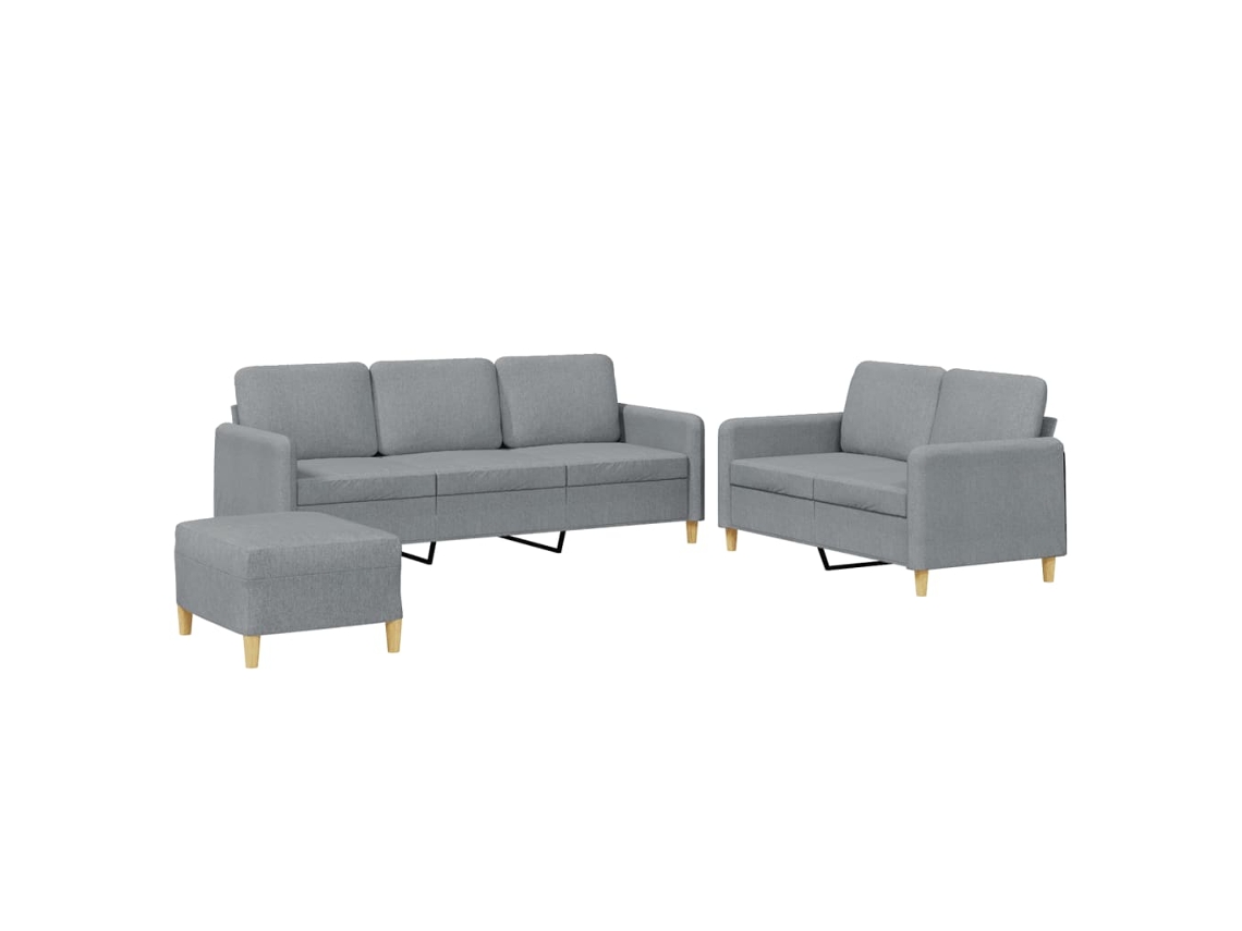 3 Pcs Conjunto Sofás com Almofadões Tecido Cinzento claro MAISON EXCLUSIVE