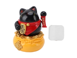 Gato da Sorte Solar com Braço Móvel para Casa e Carro Preto S/MARCA