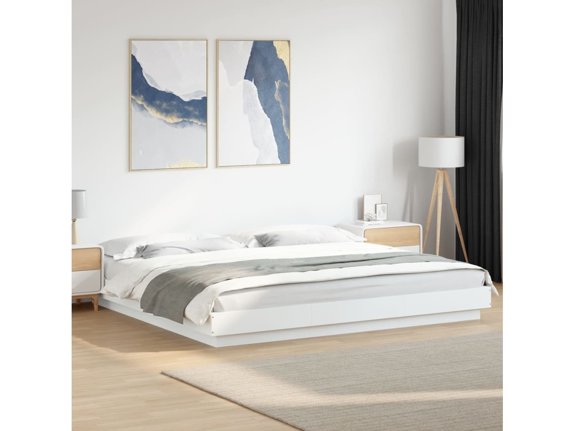 Vidaxl Estrutura Cama C/ Luzes Led 200x200cm Derivados Madeira Branco