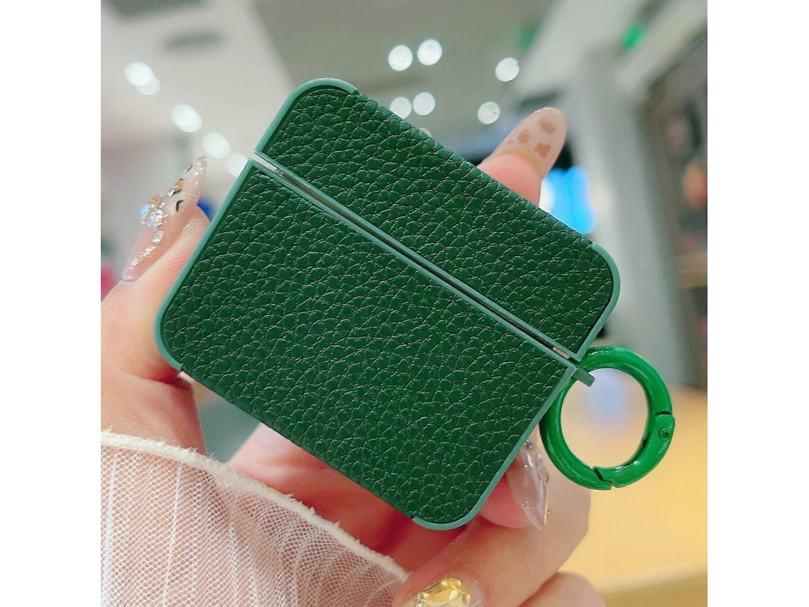 Capa Protetora Para Fones De Ouvido Airpods 4 Em Couro Com Textura De Lichia
