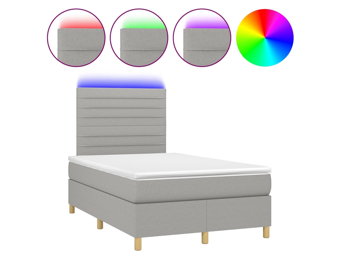 Cama Box Spring com Colchão e Led 120x190 cm Tecido Cinza Claro MAISON EXCLUSIVE