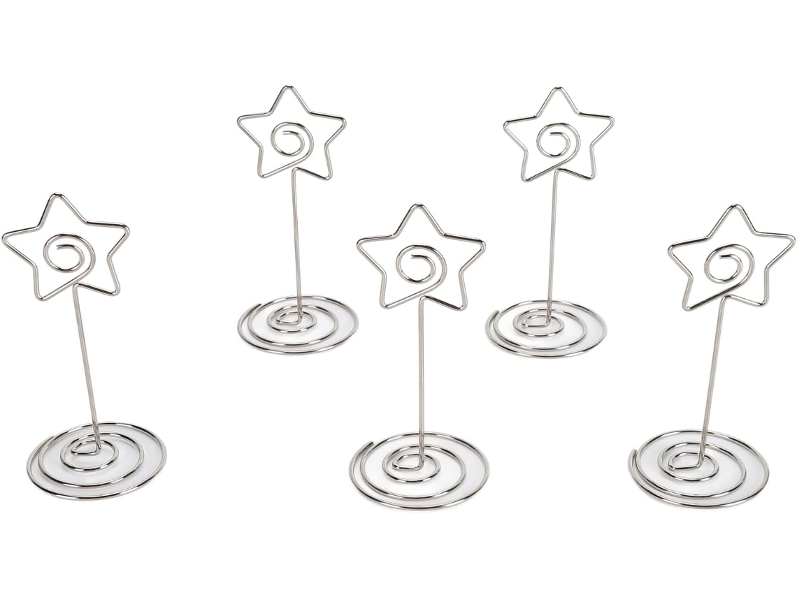 Conjunto de 20 Prendedores de Mesa em Espiral Prateados em Formato de Estrela para Fotos. SFUSHOS