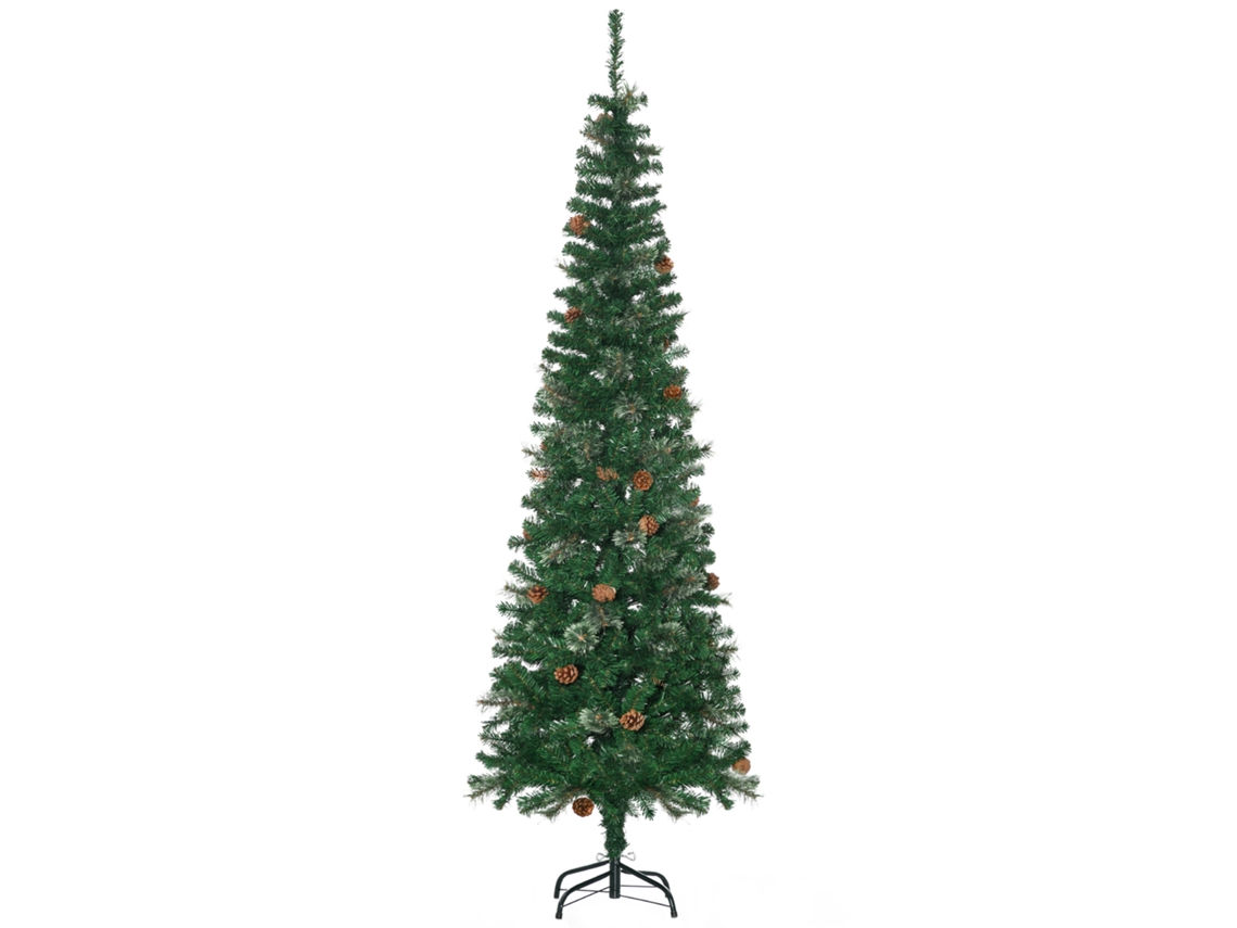 Árvore Natal 195cm S/MARCA (556 galhos, estreita, lápis, 25 pinhas, base dobrável, verde)