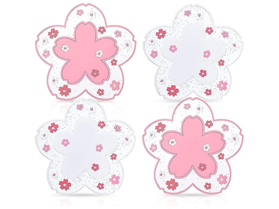Copos de Cerejeira Nova Line Linjou 4 unidades com silicone rosa Sakura para bebidas