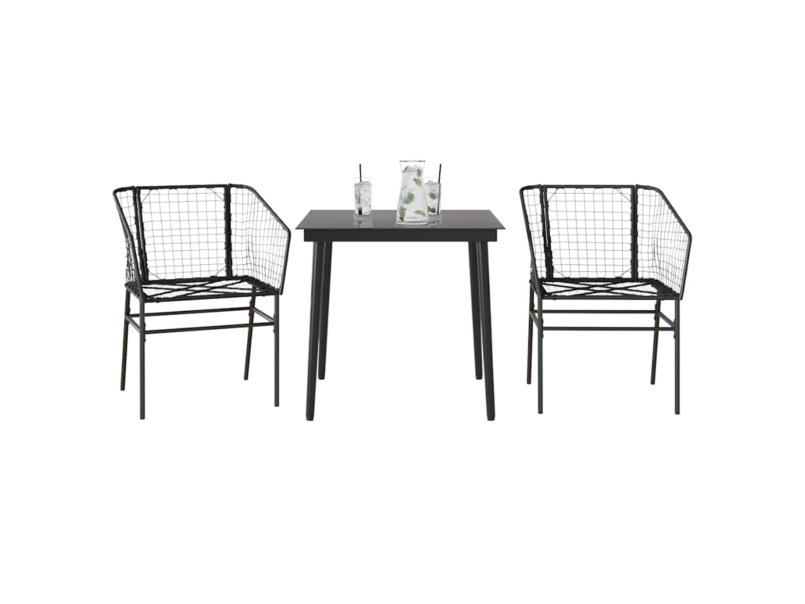 Vidaxl 3 Pcs Conjunto De Jantar Para Jardim Vime Pe Vidro Preto