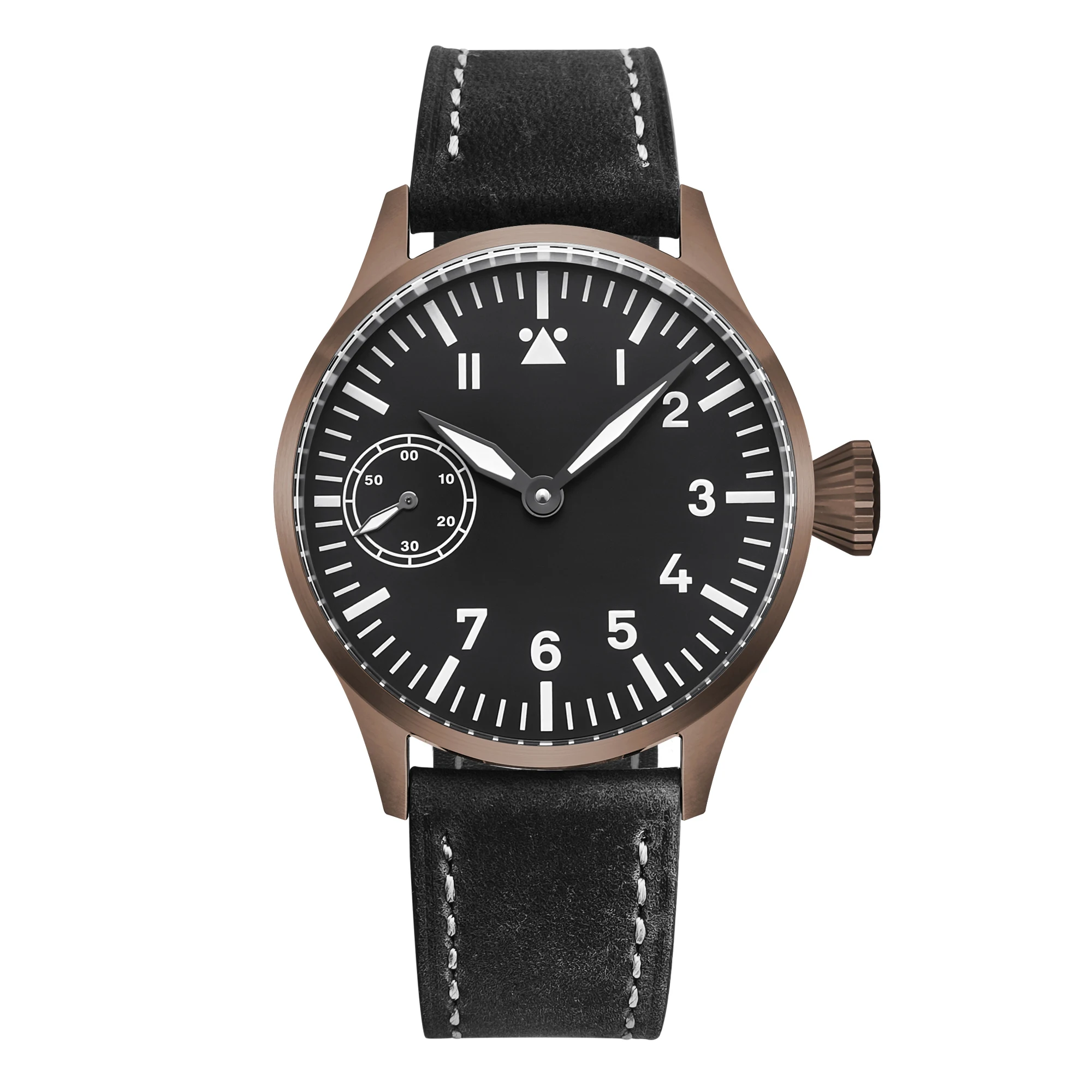 Relógio Masculino Mecânico Manual De 44 Mm (preto), Pulseira De Couro Preta, Luminoso, À Prova D'água, Estilo Casual.