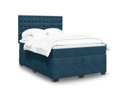 Vidaxl Cama Com Molas/colchão 140x200 Cm Veludo Azul