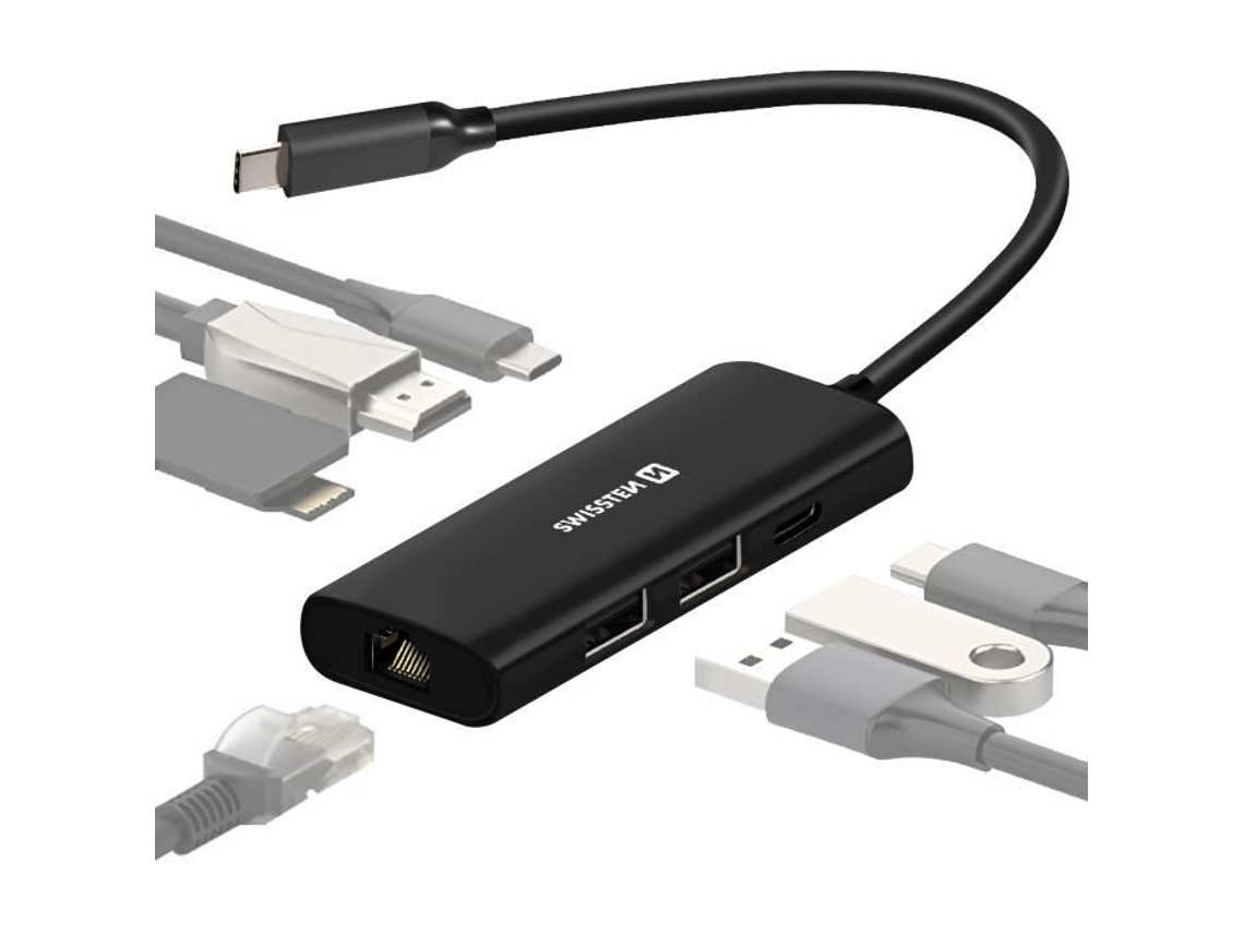 Hub Usb c 8 em 1, Swissten, Hdmi 4k, Ethernet Rj45, 100w, Leitor de Cartão Sd/sdhc AQUAFORGE