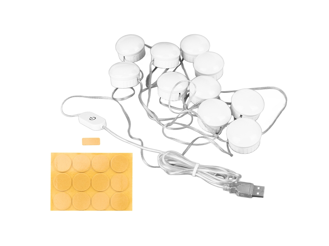Luz de Espelho Led com 10 Lâmpadas Ajuste de Brilho e Cabo Retrátil
