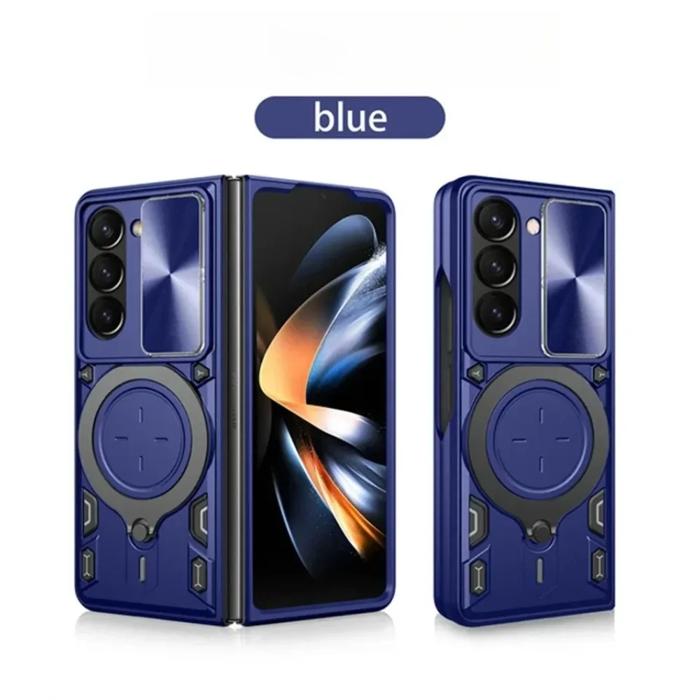 (azul, Galaxy Z Fold6) Suporte Magnético Giratório 360° Para Carro, Capa De Celular À Prova De Choque Com Tampa Traseira Deslizante Para Lente.
