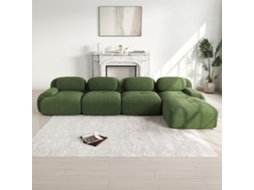Sofá Canto 4l, Espuma D32, Antiderrapante, Chaise, Braços Largos, Combinável, Sem Montagem, Verde.