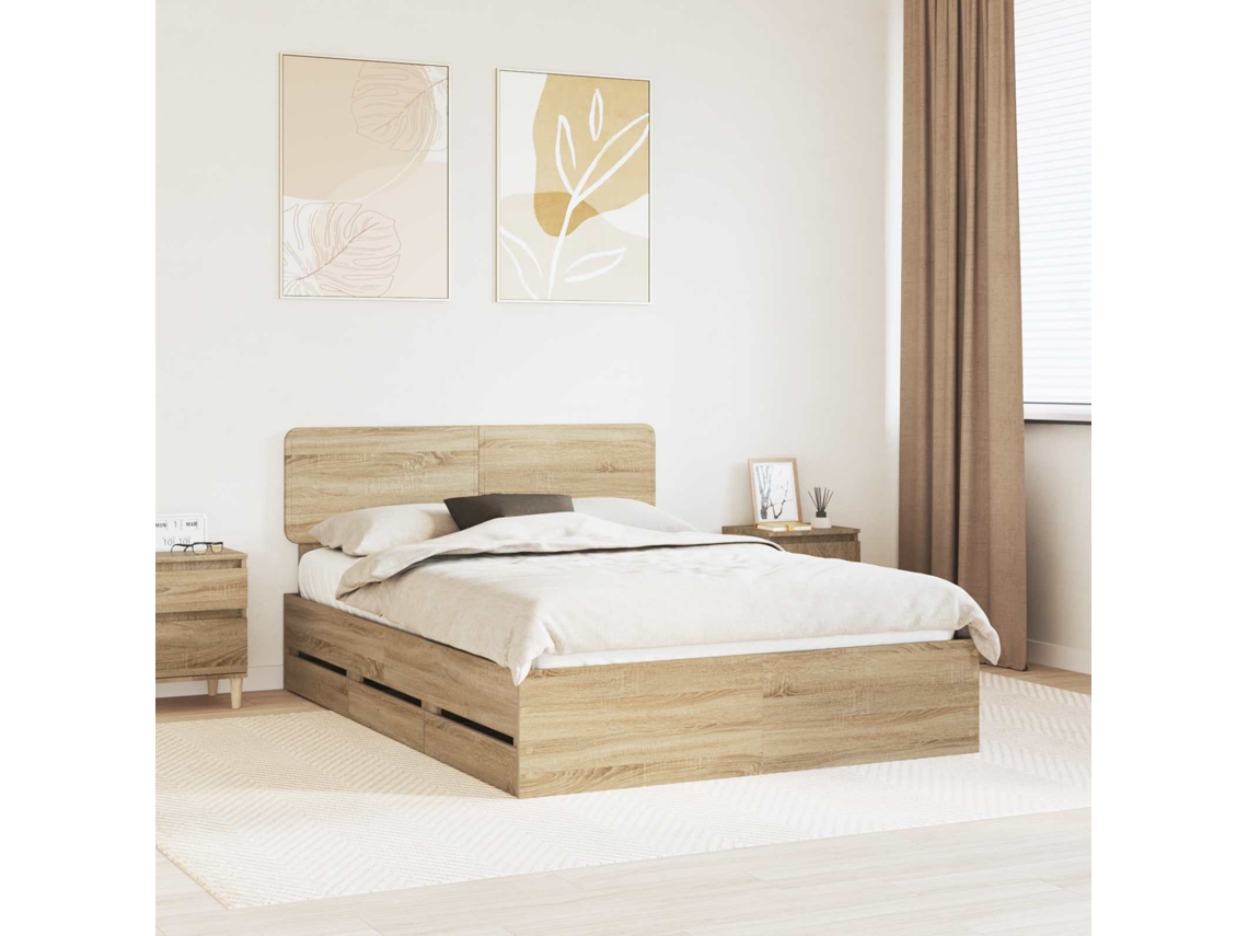 Vidaxl Estrutura Da Cama Com Gaveta Carvalho Sonoma 140 X 200 Cm