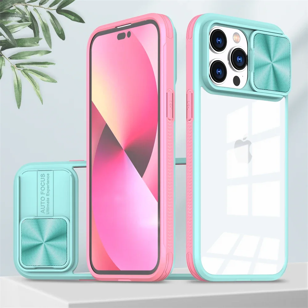 (iphone 12, Azul Celeste) Capa Protetora Transparente Com Câmera Deslizante Para Iphone, Com Estrutura Rígida.