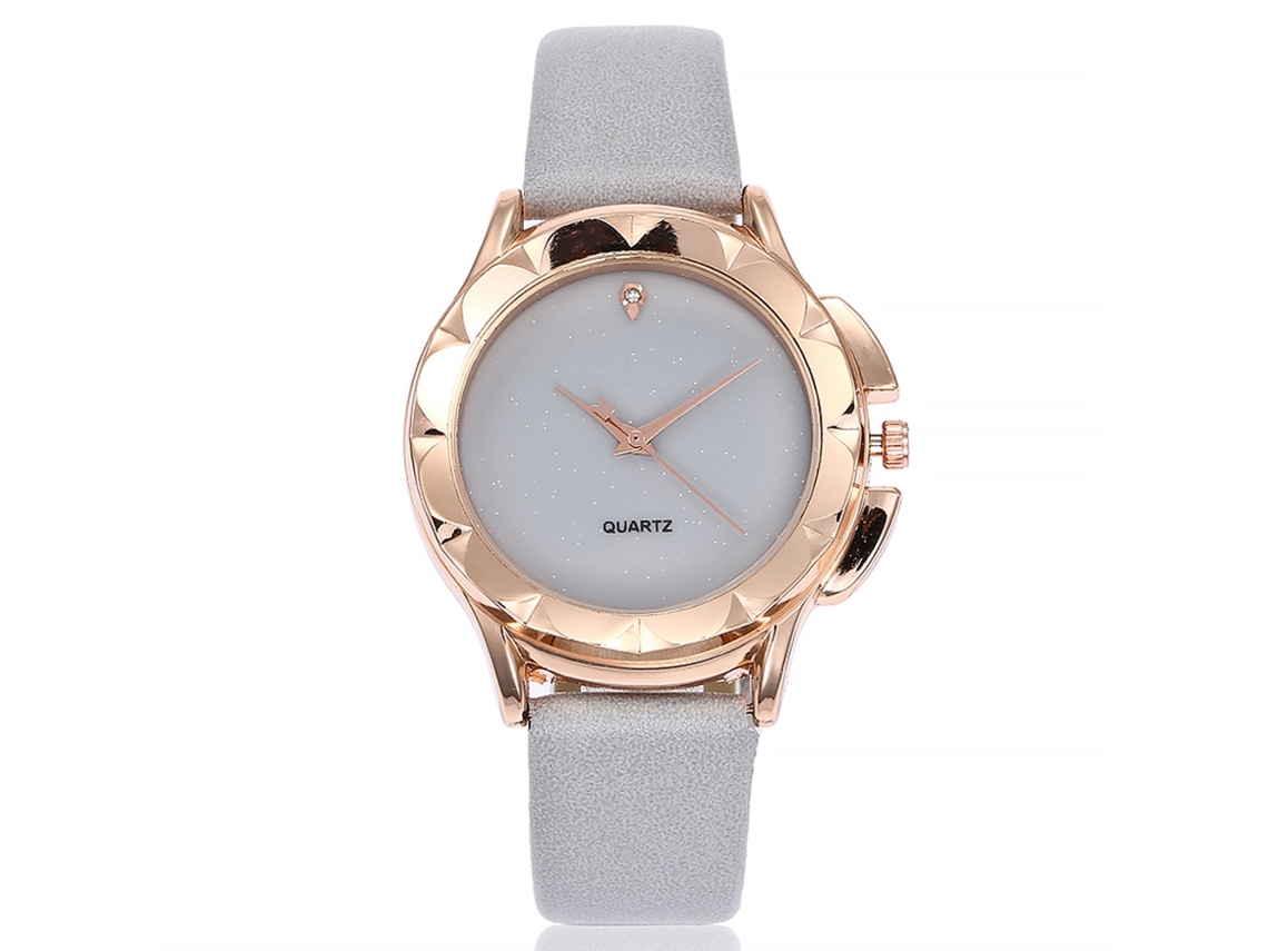 Relógio de Pulso Feminino Vansvar Estrela Simples Pulseira Pu Quartzo Cinza