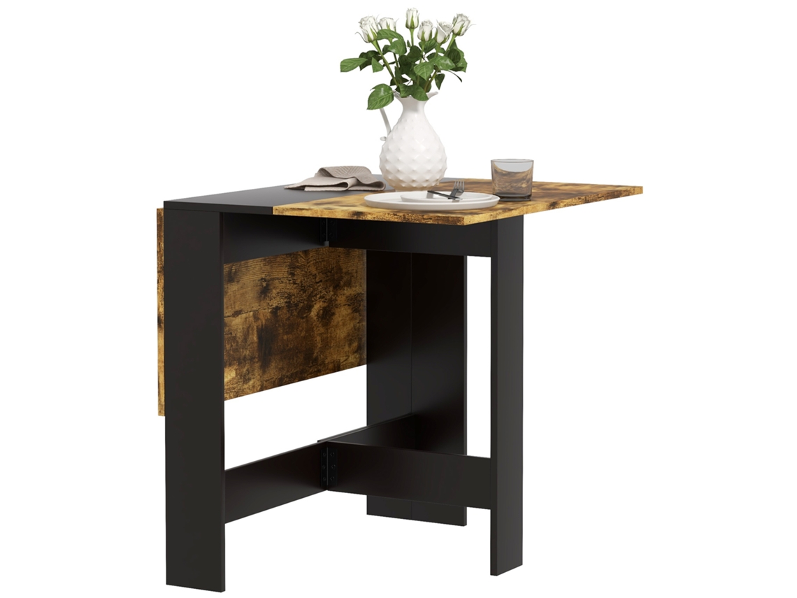 Mesa Dobrável de Jantar Mesa de Cozinha com Abas Rebatíveis para Espaços Pequenos 103x76x73.5 Cm Preto e Castanho Rústico Ge