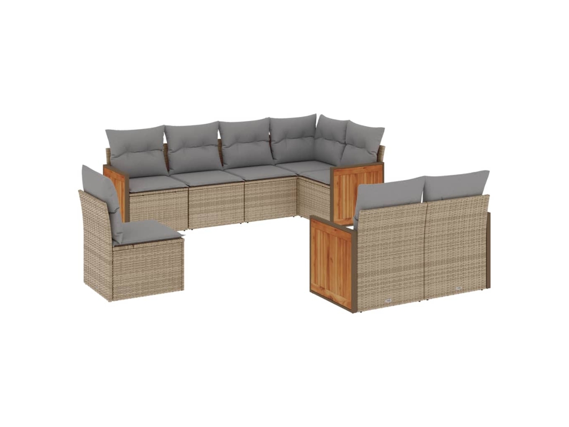 Conjunto de 8 Sofás para Jardim com Almofadões Vime Pe Bege MAISON EXCLUSIVE (8 pcs)