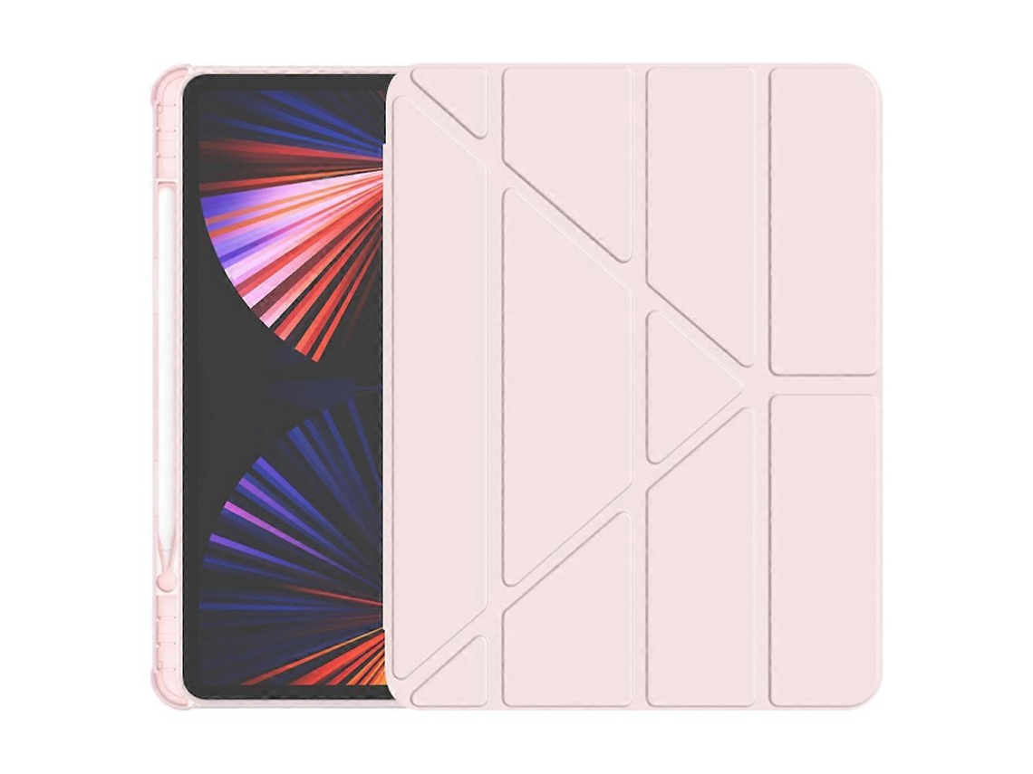 Capa Hengrongshen para iPad Pro 11, capa com suporte de couro sintético Origami e protetor de tela, rosa (2024)