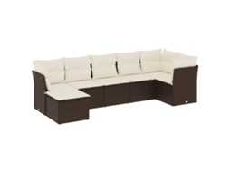 Conjunto de 7 Sofás de Jardim com Almofadões Vime Pe Castanho MAISON EXCLUSIVE (7 pcs)