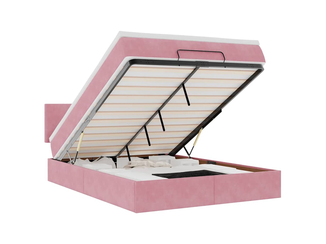 Estrutura de Cama Otomana com Colchão Veludo Rosa MAISON EXCLUSIVE (140x190 cm)