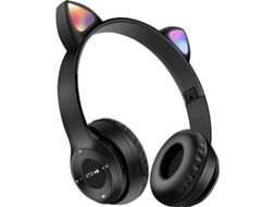 Fone De Ouvido Infantil Bluetooth 5.0 Com Orelhas De Gato, Dobrável, Estéreo, Sem Fio, Com Microfone, Luz Led E Controle De Volume Preto