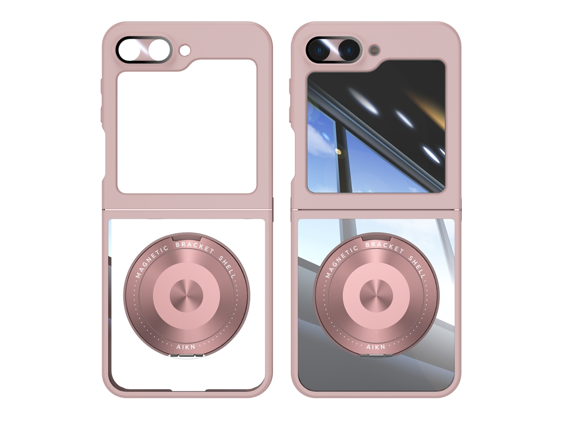 Capa Para Samsung Galaxy Z Flip 6, Tpupc suporte Magnético Giratório Integrado Rosa Hexinyigjly
