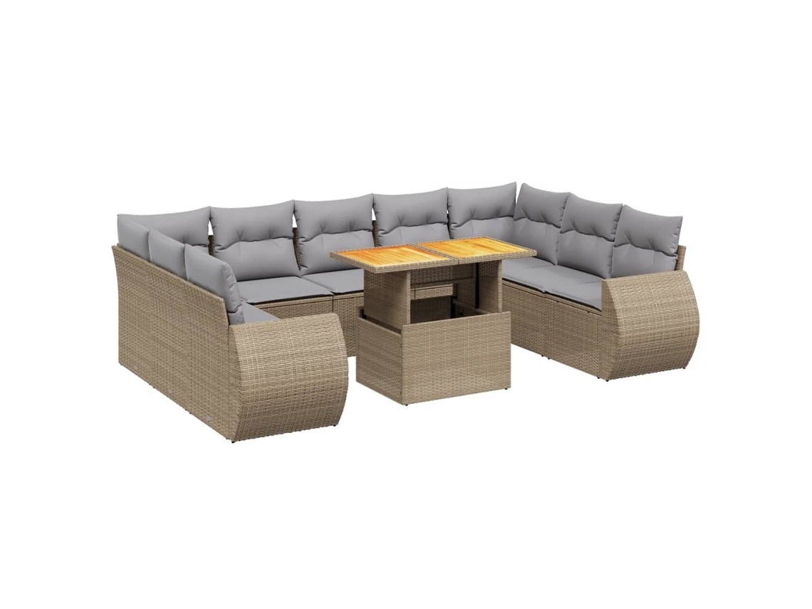 Conjunto de 10 Sofás para Jardim com Almofadões Vime Pe Bege MAISON EXCLUSIVE