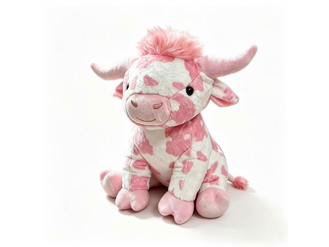 Brinquedo De Pelúcia Vaca Morango Rosa E Branco 35cm Para Presente