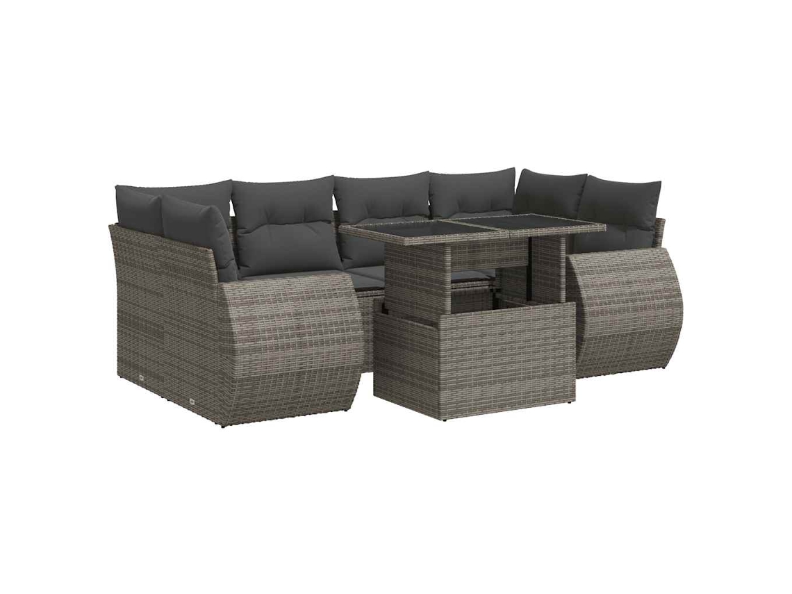 Conjunto de 7 Sofás para Jardim com Almofadões Vime Pe Cinzento MAISON EXCLUSIVE (7 pcs)