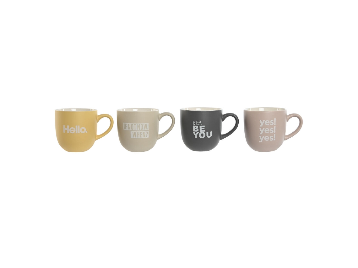 Conjunto de 4 Canecas Home Esprit Amarelo Bege Cinza Rosa Porcelana 410 ml 13 x 9 x 9,4 cm