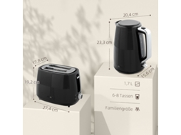 Conjunto Chaleira e Torradeira 1,7l, Diversas Funções, Estrutura em Aço Inoxidável Durável, Design Compacto e Cor Preta para Uso Doméstico.