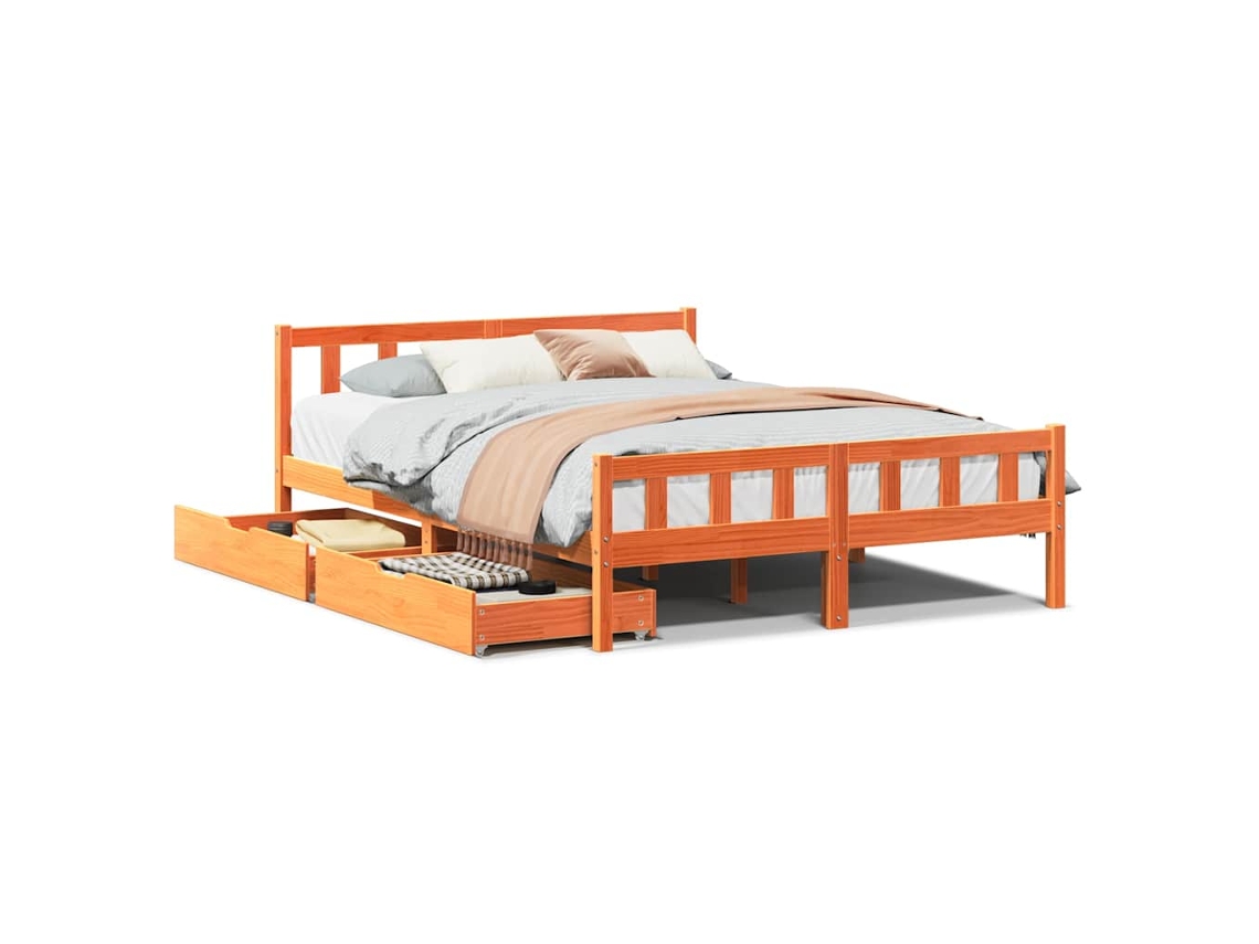 Cama Sem Colchão 160x200 cm Madeira Pinho Maciço Castanho mel MAISON EXCLUSIVE