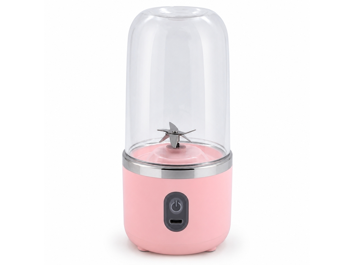 Liquidificadora Portátil Recarregável Rosa, Copo Individual Com 6 Lâminas E Tampa