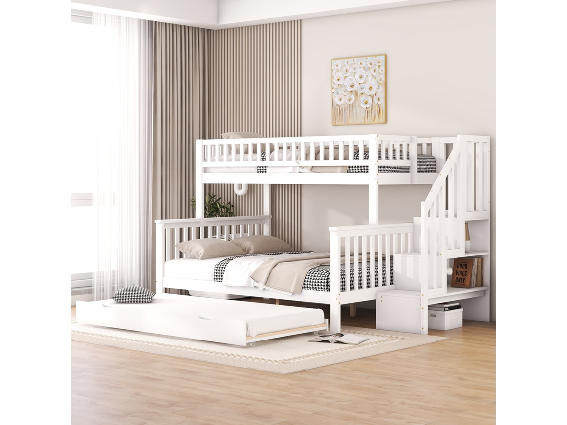 Cama 2 Camadas 90x200 E 140x200 Cm Prateleira Pinho Branca Sem Colchão