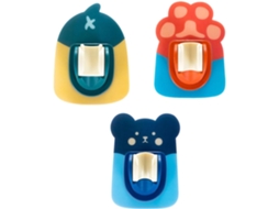 Conjunto de 3 suportes ajustáveis para chuveiro com desenhos animados, adesivo sem cola, material ABS e PVC.