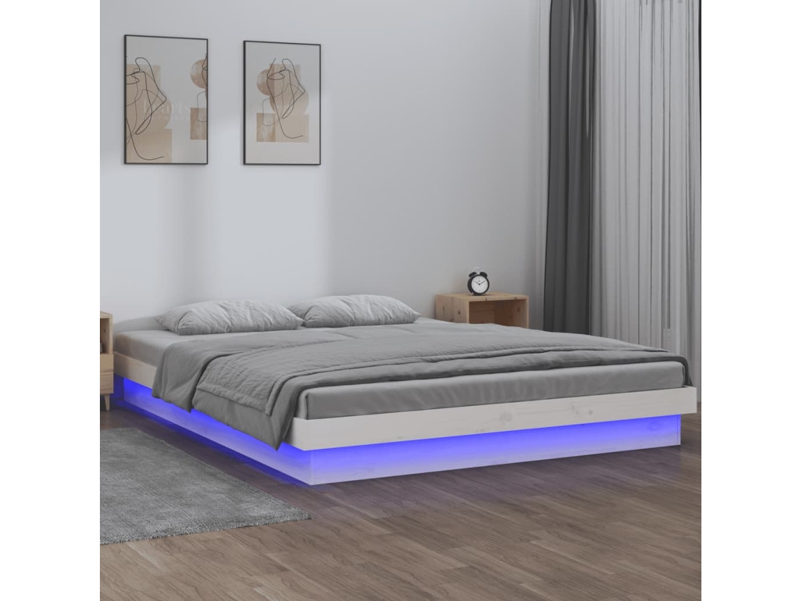 Estrutura Cama Super King C/led 180x200cm Madeira Maciça Branco
